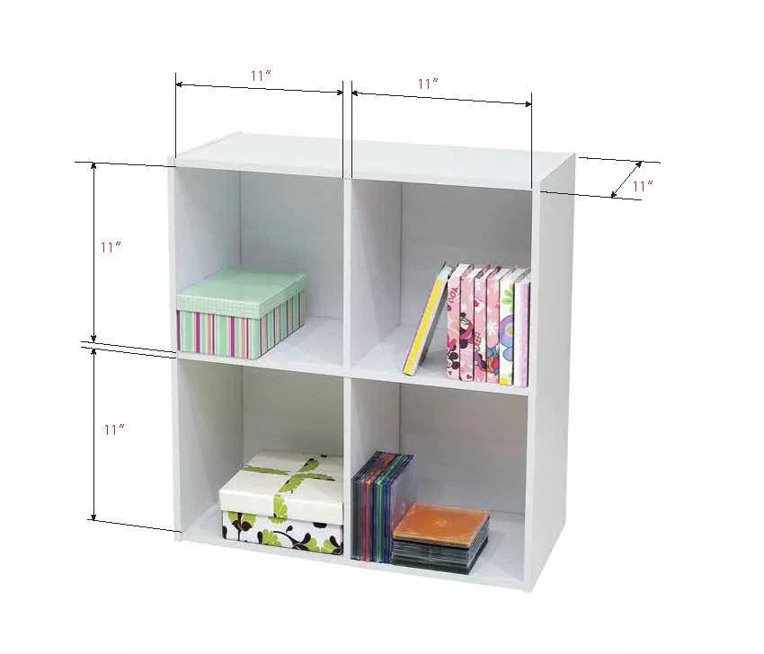 White 4 Cube Wood Bookcase & Storage Organizer X760741