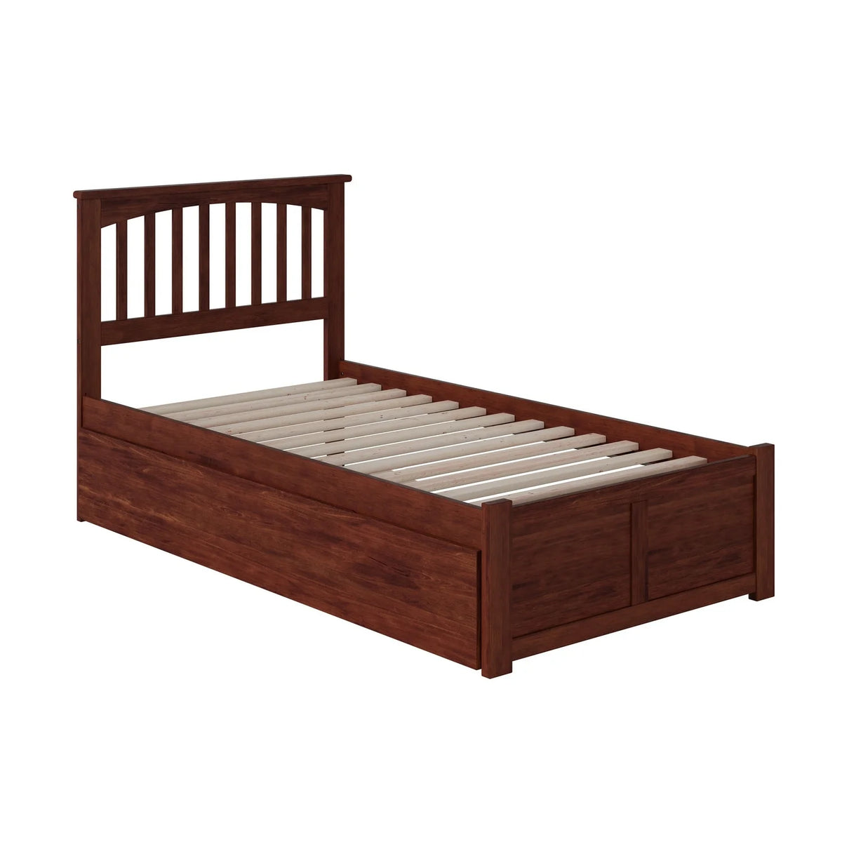 Twin Platform Bed with Footboard and Trundle in Walnut X10502