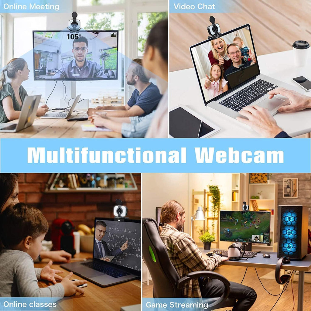 4K Webcam with Light, AutoFocus, Privacy Cover, USB Web Camera, Dual Stereo Microphone, Pack of 2 M213223