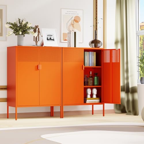 Orange 47" Metal Storage Sideboard with Adjustable Shelves G3176