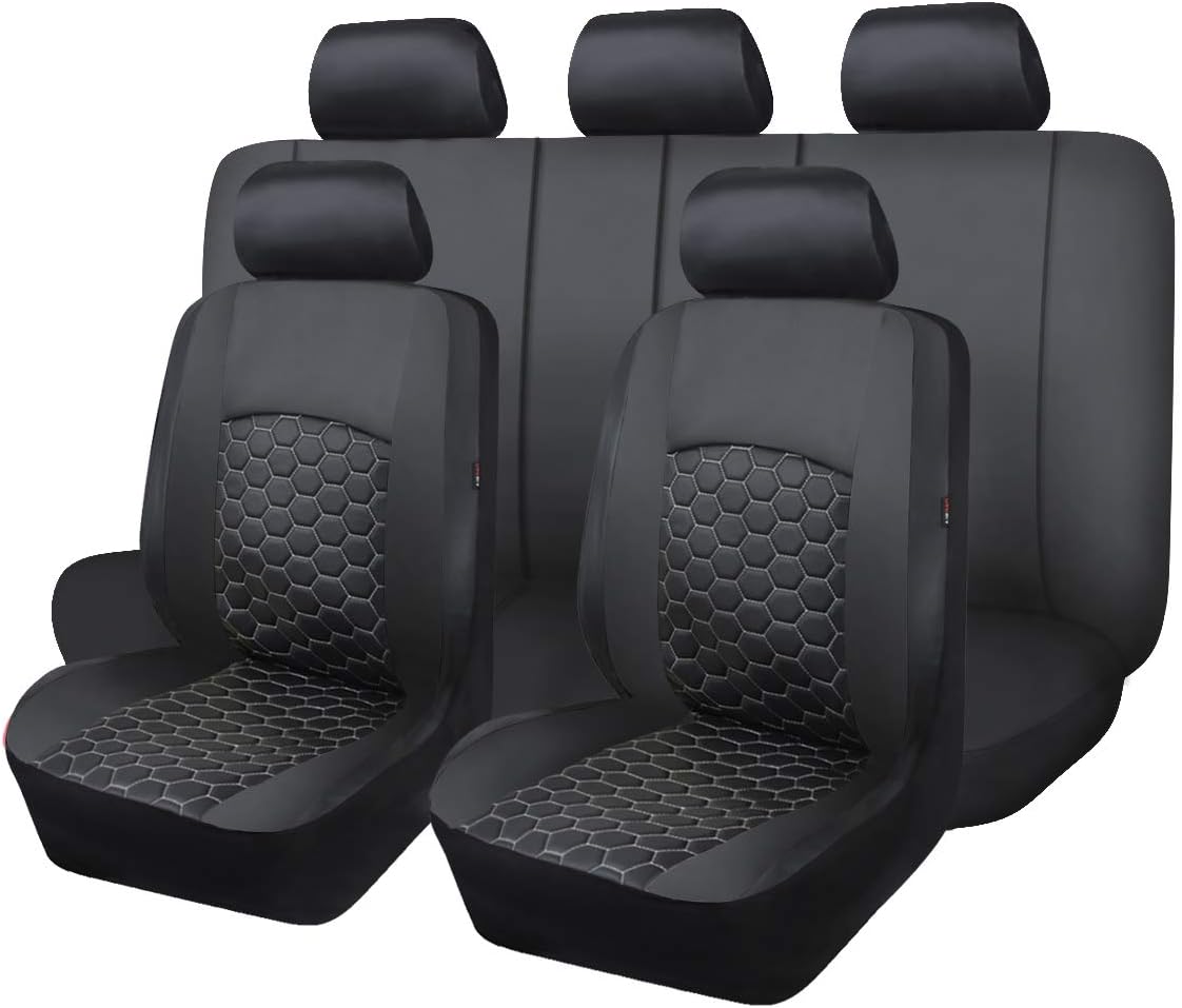 Red Black Faux Leather Car Seat Covers Full Set D74297