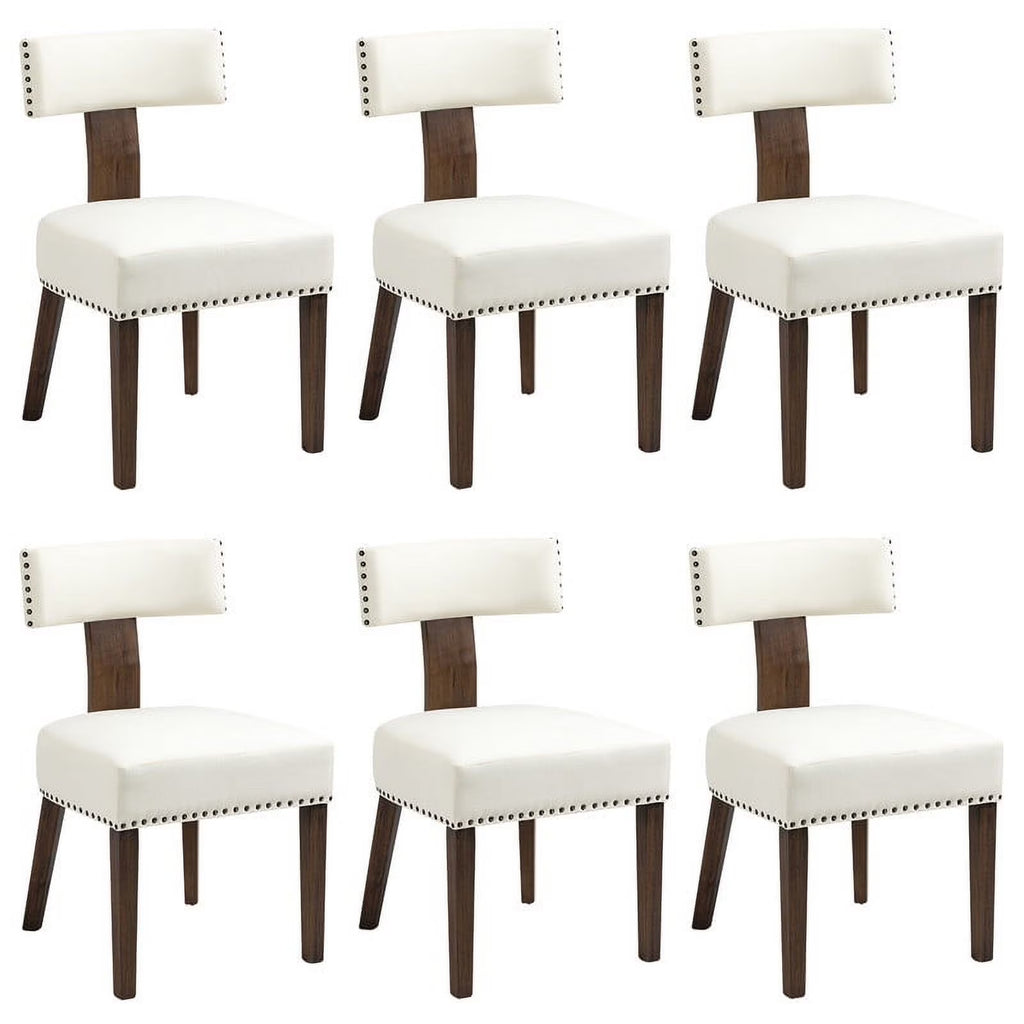 Beige Upholstered Linen Dining Chairs Set of 6 with Wooden Legs G70912