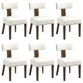 Beige Upholstered Linen Dining Chairs Set of 6 with Wooden Legs G70912