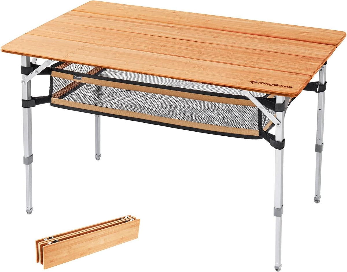 Bamboo Folding Camping Table with Adjustable Height Aluminum Legs O1281