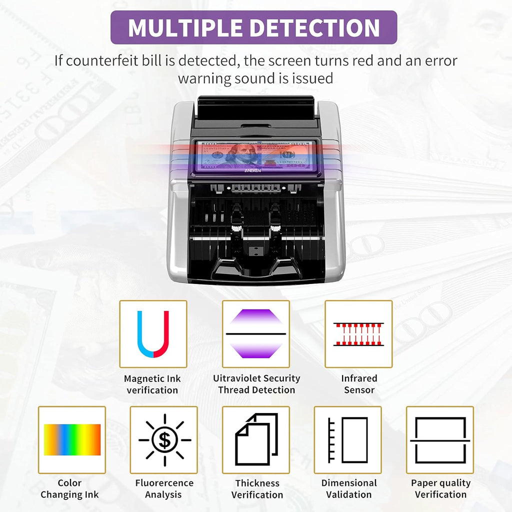 Money Counter Machine with UV/MG/IR/DD Counterfeit Detection, LCD Display, 1000 Bills/Min J77438