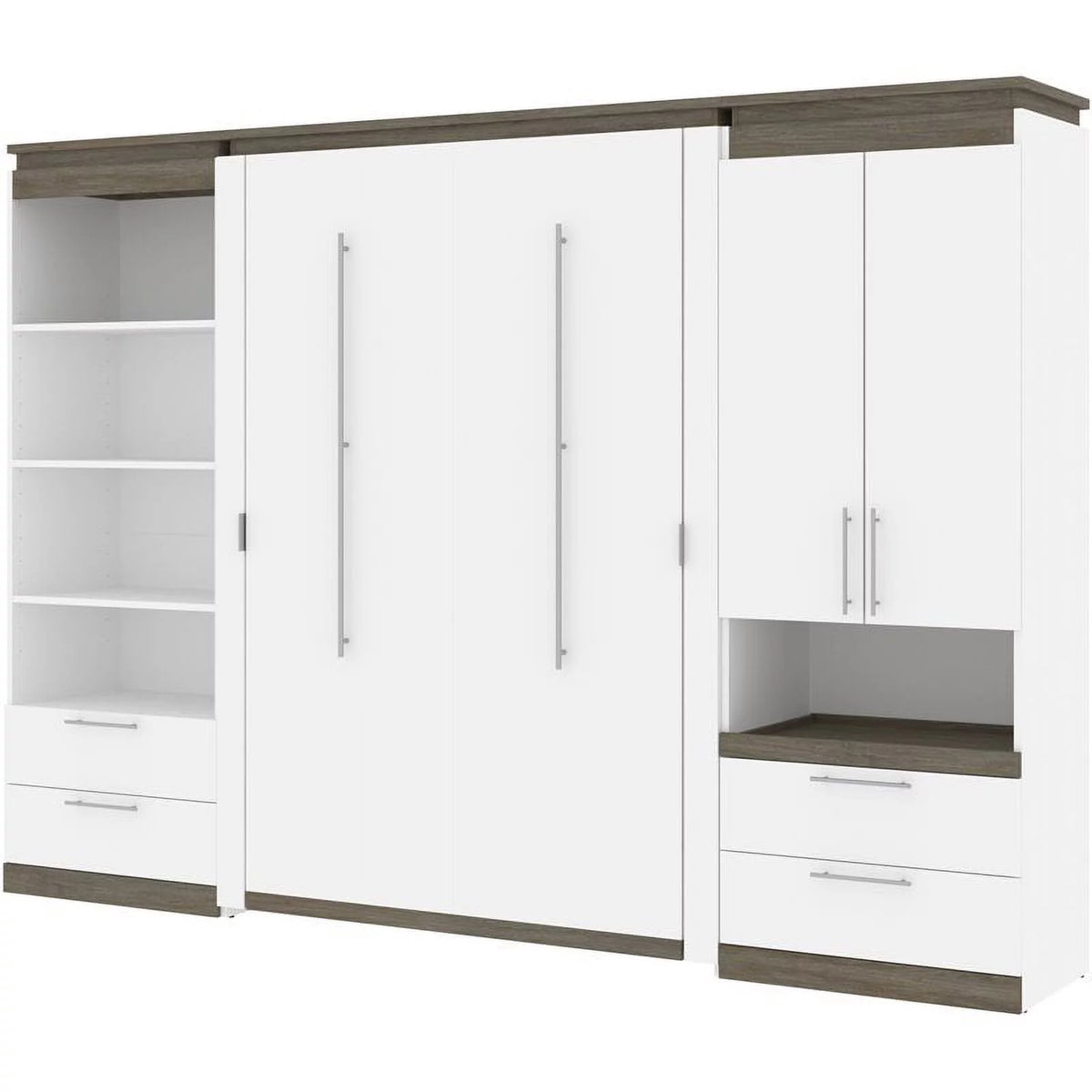 Full Murphy Bed and Storage with Drawers in White H372