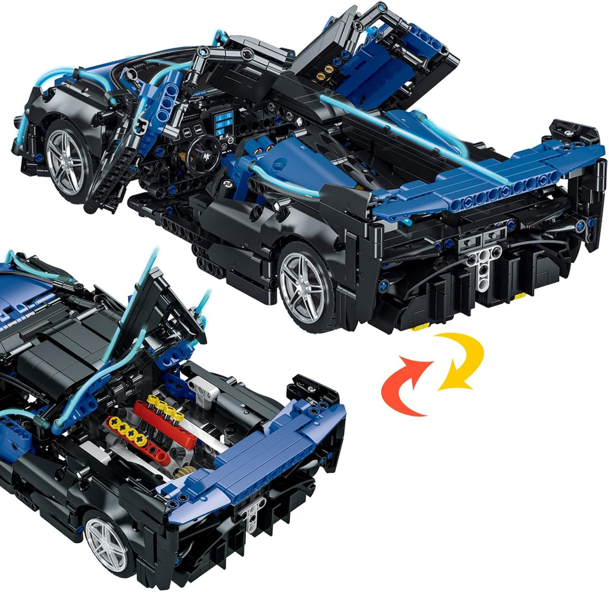 Blue and Black 1:14 Scale Sports Car Building Blocks Set (1529 Pcs) E475043