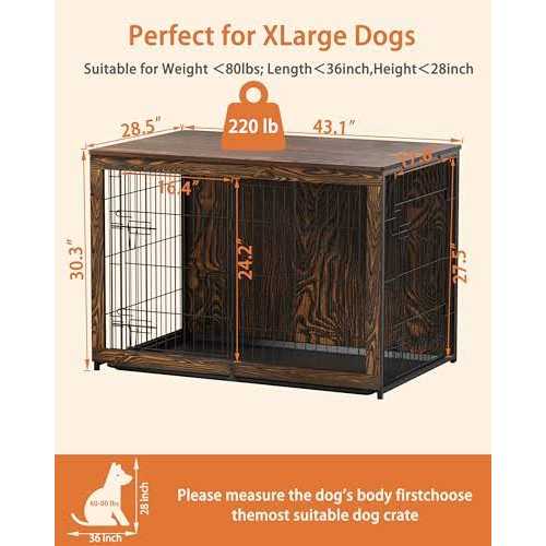 Wooden Dog Crate Furniture with Cushion and Tray Q396100