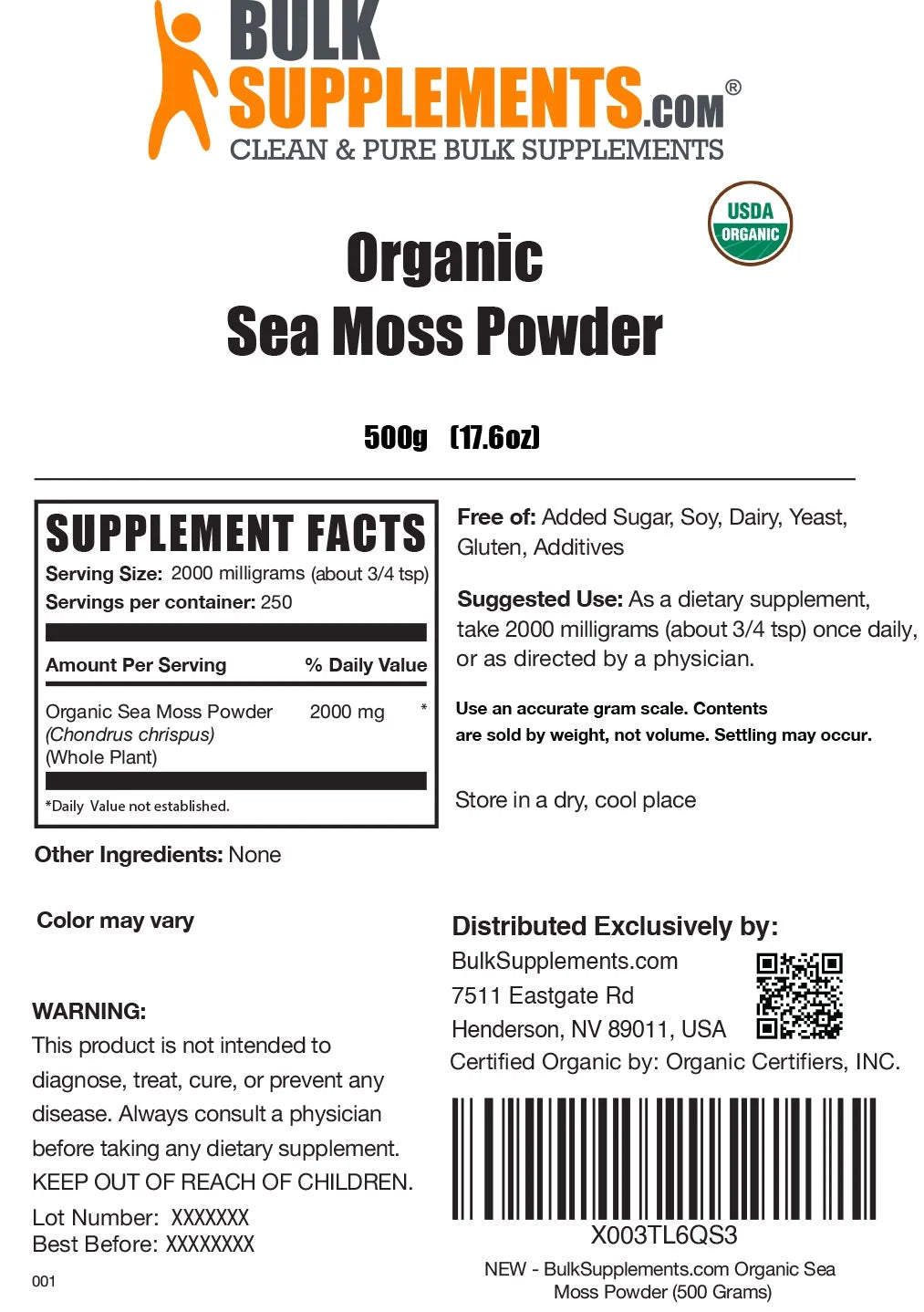 Irish Sea Moss Powder 2000mg 500g Q766