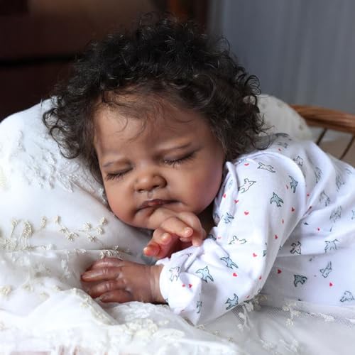 Black 20-Inch Sleeping Newborn Baby Dolls with Weighted Cloth Body and Curly Hair F79115