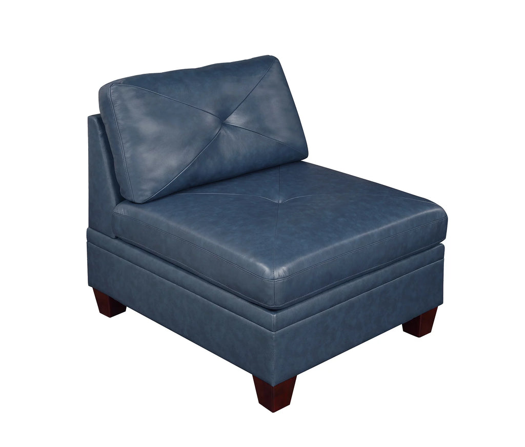 Ink Blue Top Grain Leather 7pc L-Sectional Sofa P66872