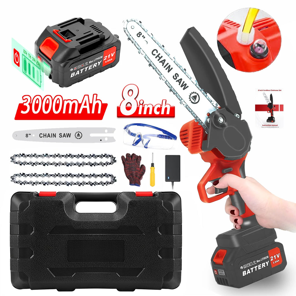 8 inch Cordless Mini Chainsaw with 2 Chains and 3.0Ah Battery G50374
