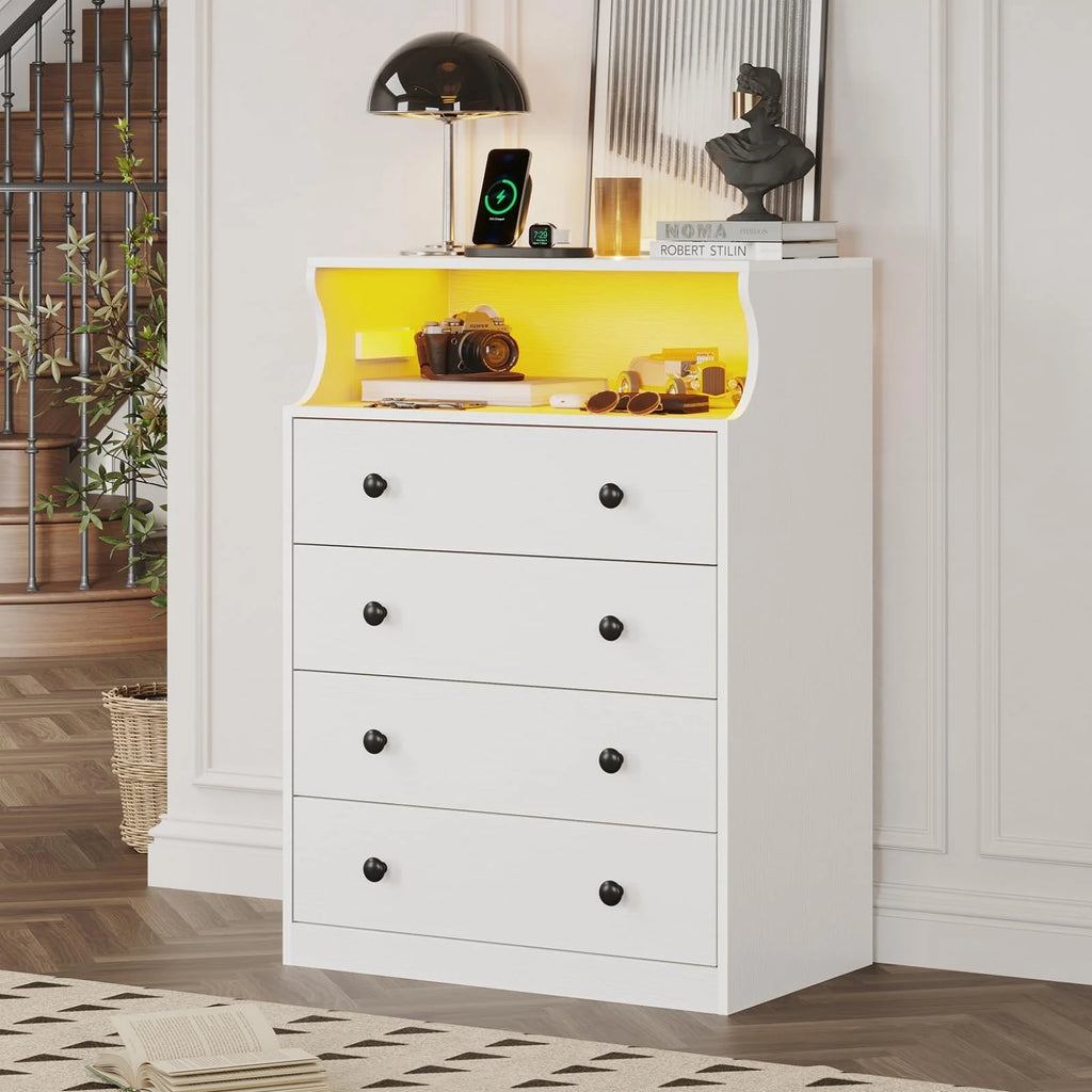 Black 4 Drawer Dresser with Charging Station V11596