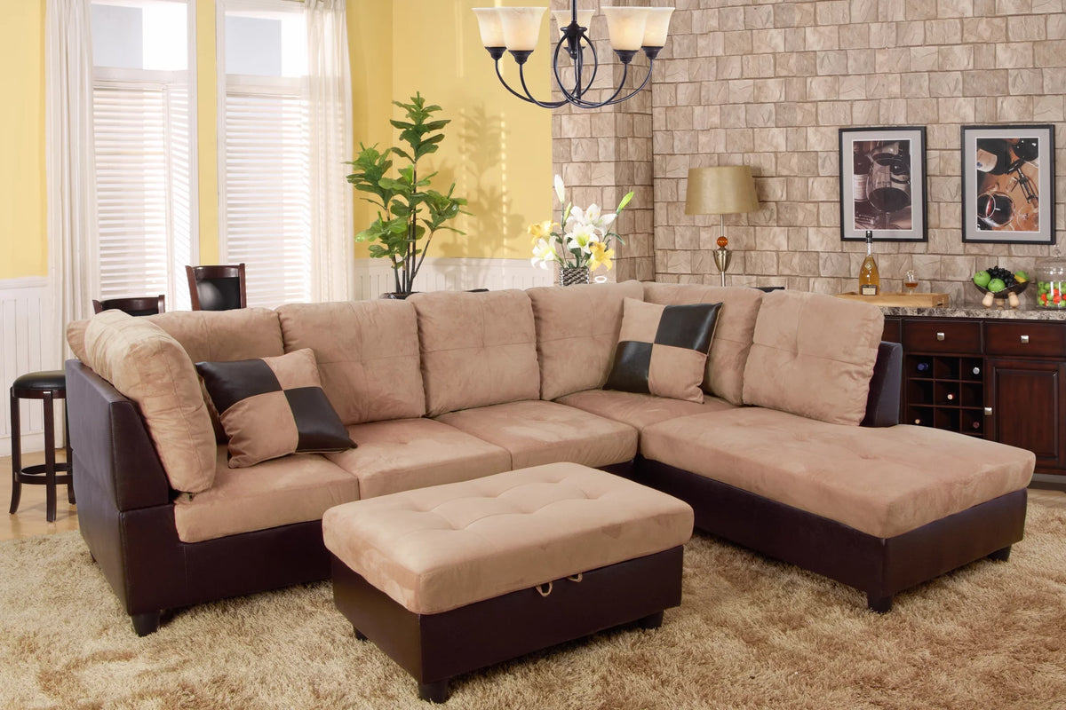 Beige MicroFiber Sectional Sofa with Chaise C280