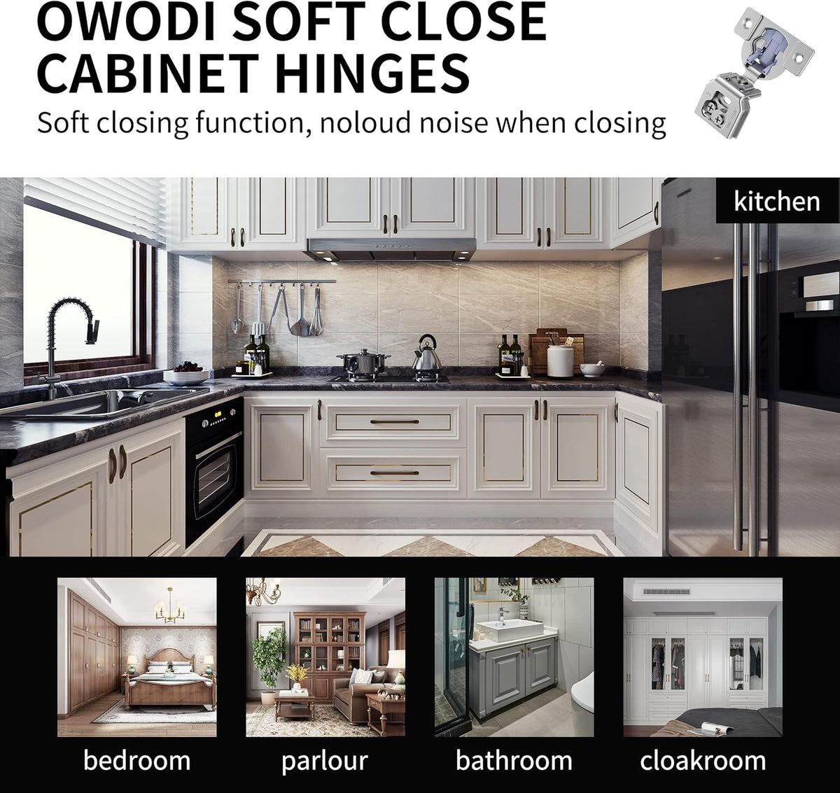 Soft Close Cabinet Hinges 40 Pack 1-1/4 inch Overlay 105 Degree 3-Way Adjustment Concealed with Screws S65912