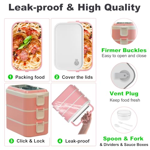 3000ML 3 Layers Leakproof Microwave Safe Bento Box with Utensil Set E637801