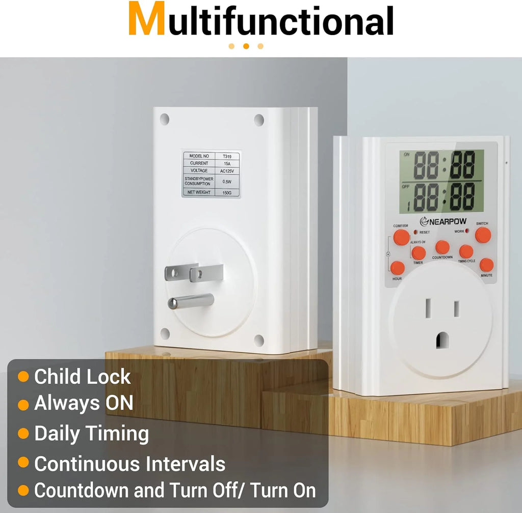Programmable Digital Timer Switch with 3-Prong Outlet, 15A/1800W N6290