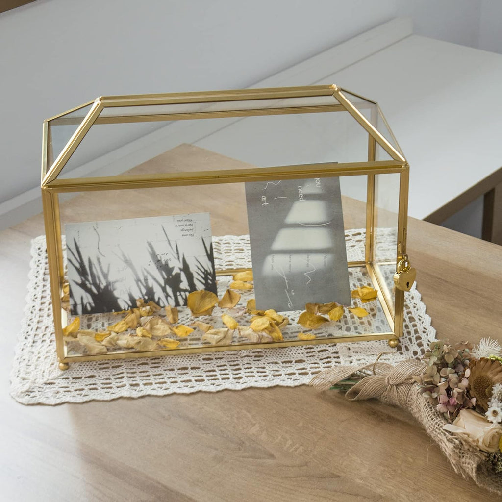 Gold Glass Card Box with Lid B70458