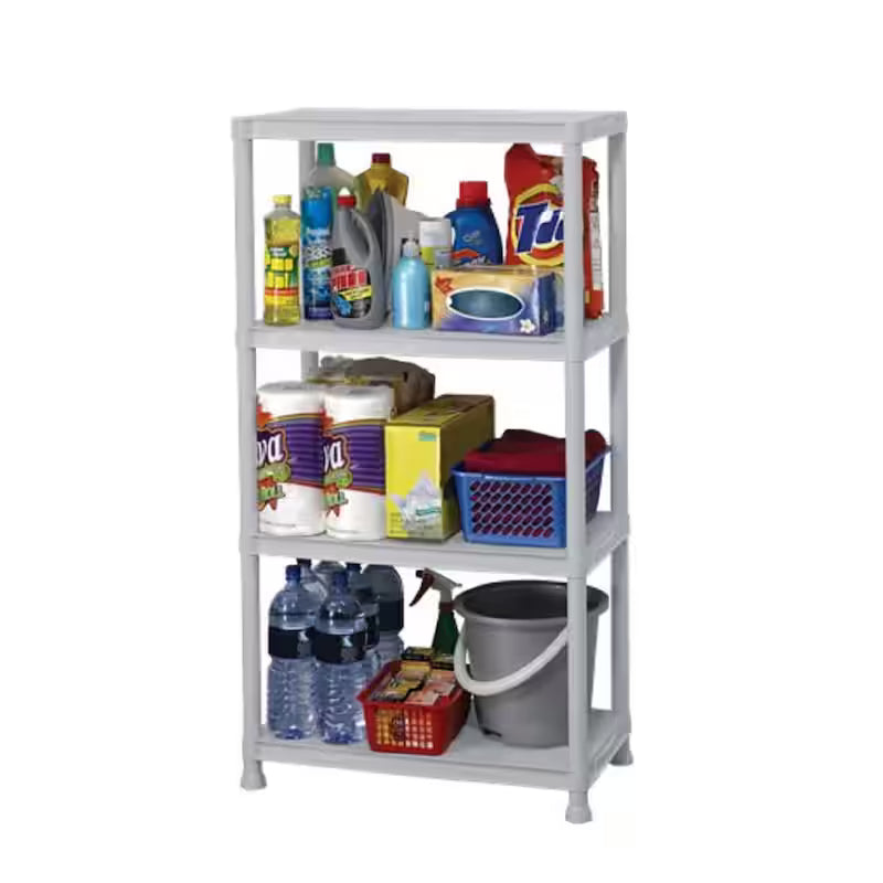 4-Tier Grey Plastic Storage Shelving Unit V814333