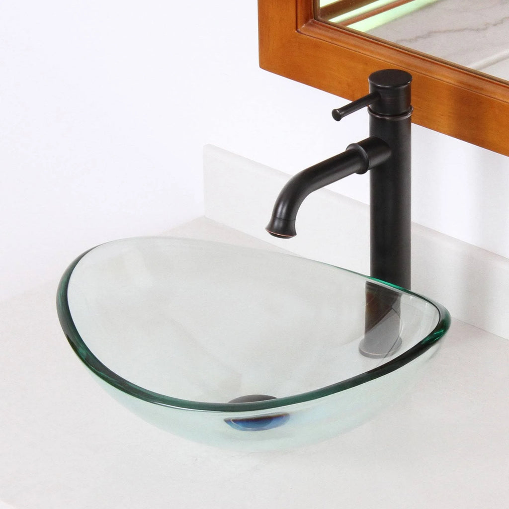 Oval Transparent Tempered Glass Bathroom Vessel Sink D863629