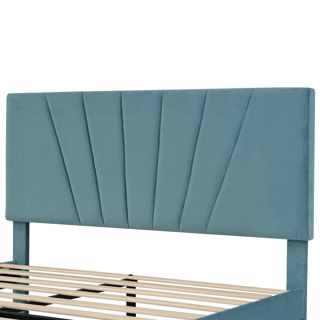 Queen Velvet Upholstered Platform Bed Frame with Drawer P635