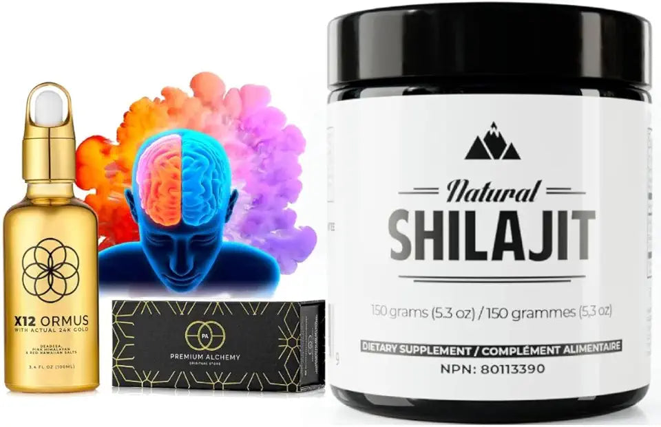 Gold & Shilajit Bundle 3.4oz Liquid Concentrate and 5.3oz Shilajit Resin F31065