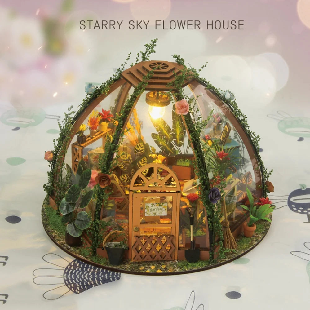 DIY Miniature Dollhouse Kit Wooden Flower Green House E62691