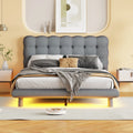 Full Velvet Upholstered Platform Bed with LED Lights O87485