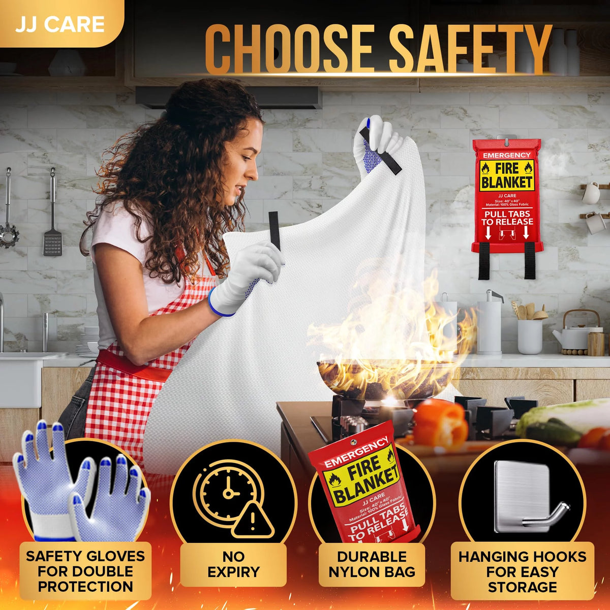 Fire Blanket 4 Packs with Hooks C593