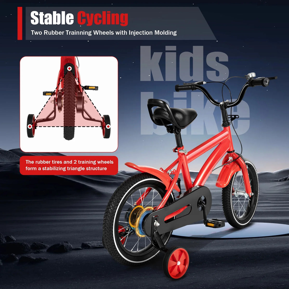 14 Inch Kids Bike with Training Wheels and Mudguards, Red N17769