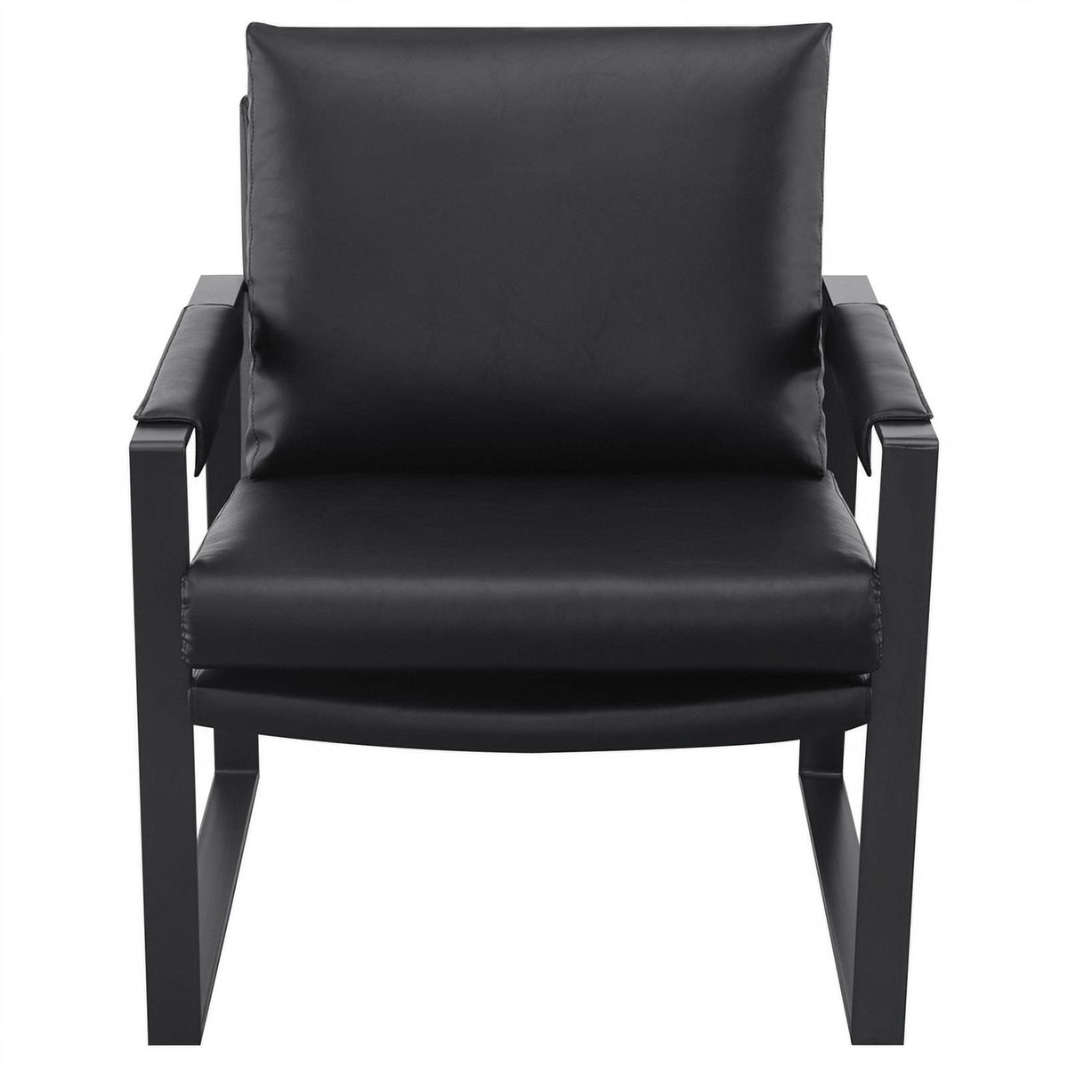 Black Faux Leather Accent Chair with Track Arms W194416