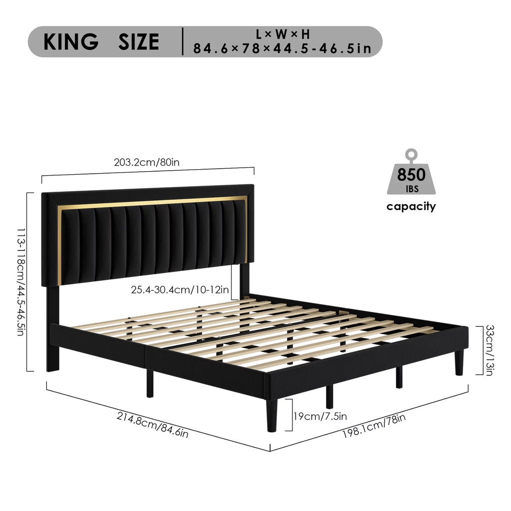 Queen Velvet Tufted Upholstered Platform Bed Frame V7784