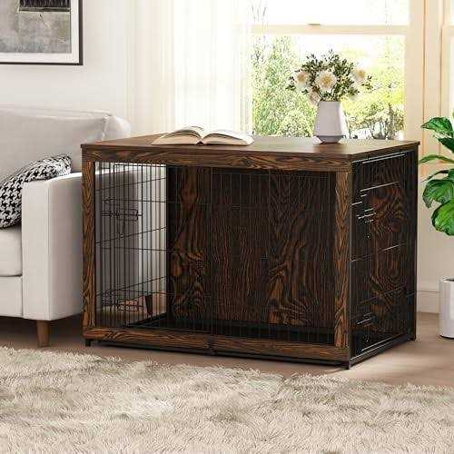 Wooden Dog Crate Furniture with Cushion and Tray Q396100