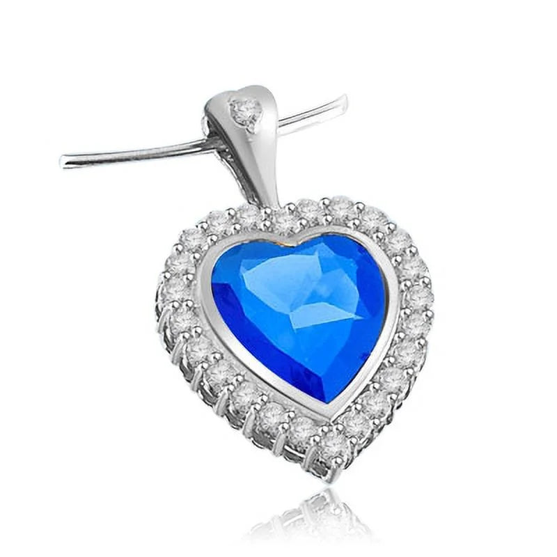 Sterling Silver Heart Pendant with Synthetic Sapphire and Diamonds X987683