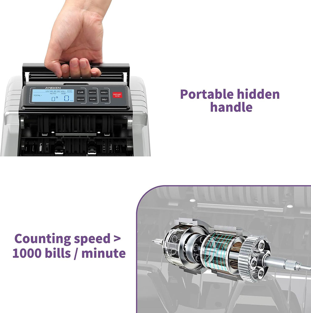 Money Counter Machine with UV/MG/IR/DD Counterfeit Detection, LCD Display, 1000 Bills/Min J77438