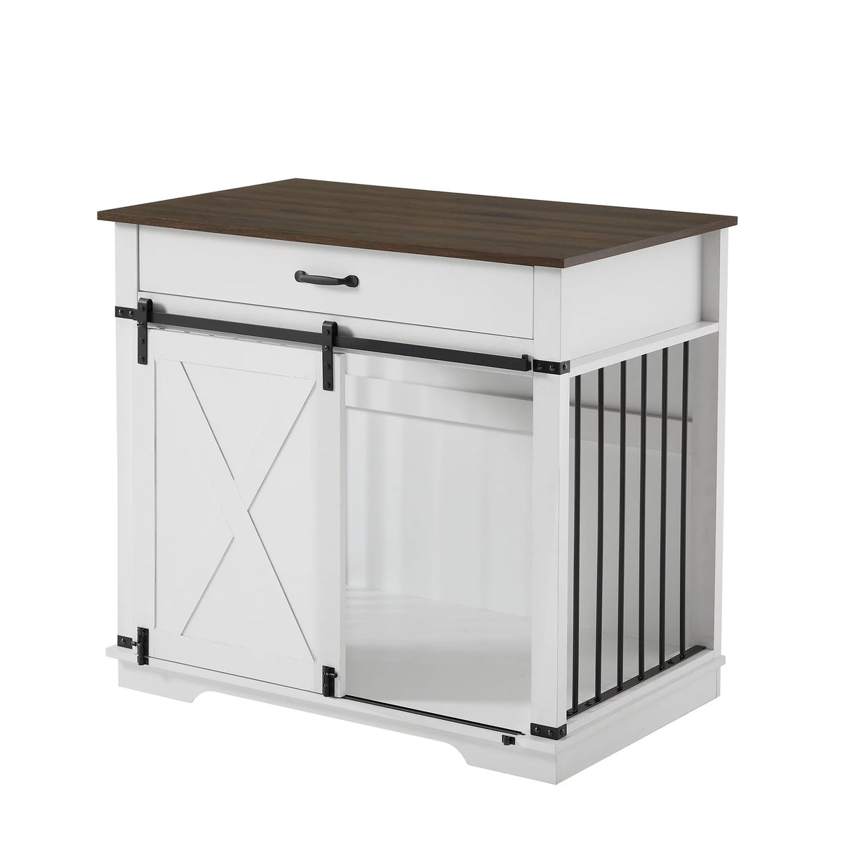 White Wooden Dog Crate with Sliding Barn Door D150785