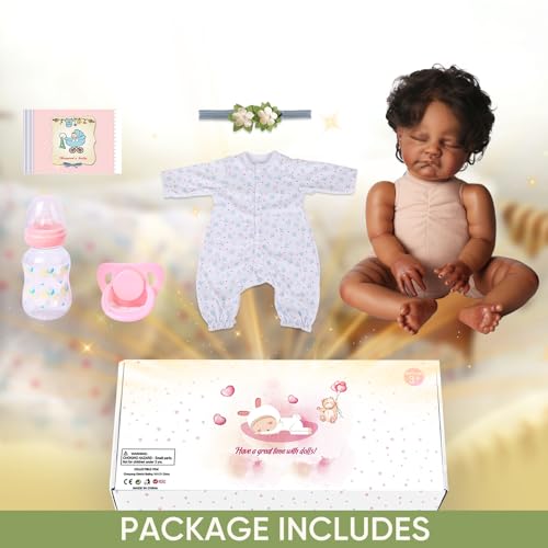 Black 20-Inch Sleeping Newborn Baby Dolls with Weighted Cloth Body and Curly Hair F79115