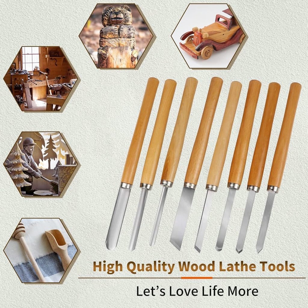 8 Pcs Wood Lathe Chisel Set with Wooden Case F1989