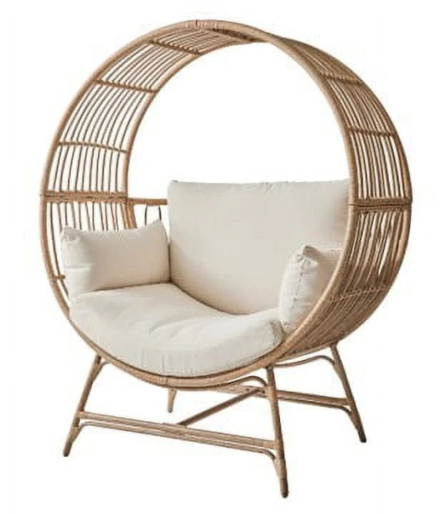Beige Round Wicker Outdoor Egg Chair Z73827
