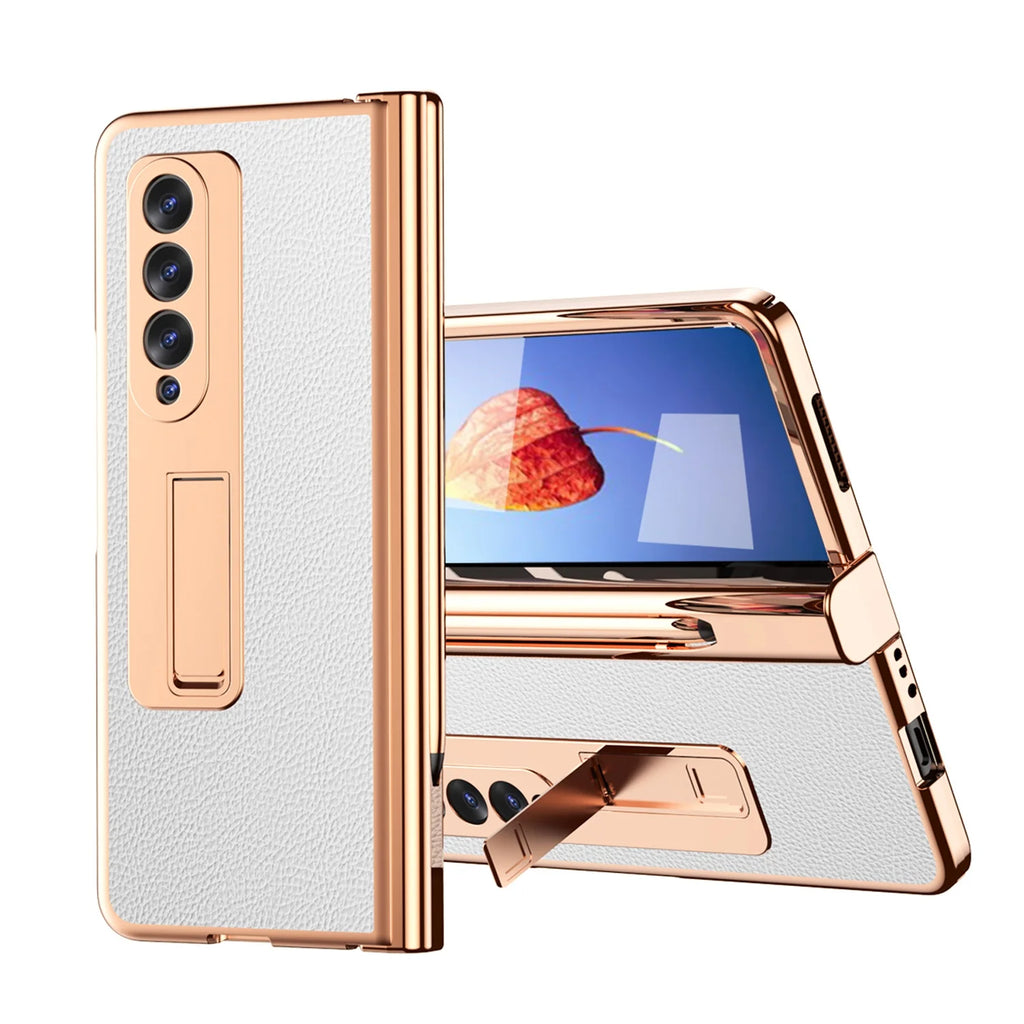 White PU Leather Hard PC Phone Cover with Pen Holder Q5731