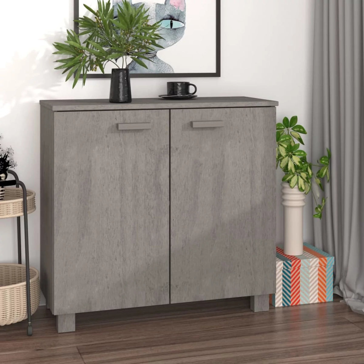 Wooden Sideboard with 2 Doors Pine Wood Storage Cabinet Q94678