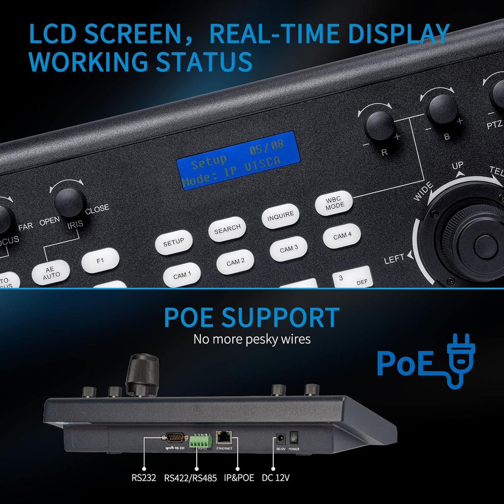 PTZ Camera Controller with Joystick and Keyboard Control LCD Screen PoE Supported K61515