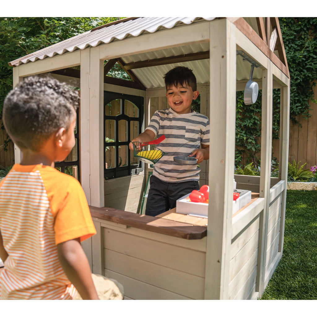 Wooden Outdoor Playhouse with Doorbell and 13 Pieces K343