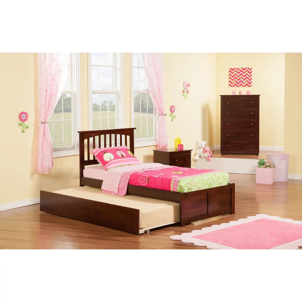 Twin Platform Bed with Footboard and Trundle in Walnut X10502