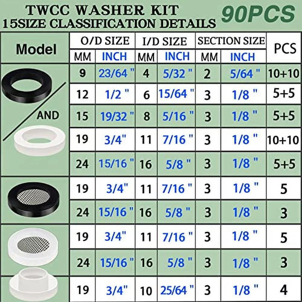 90 PCS Flat Rubber Washer Silicone Gasket Kit D789521