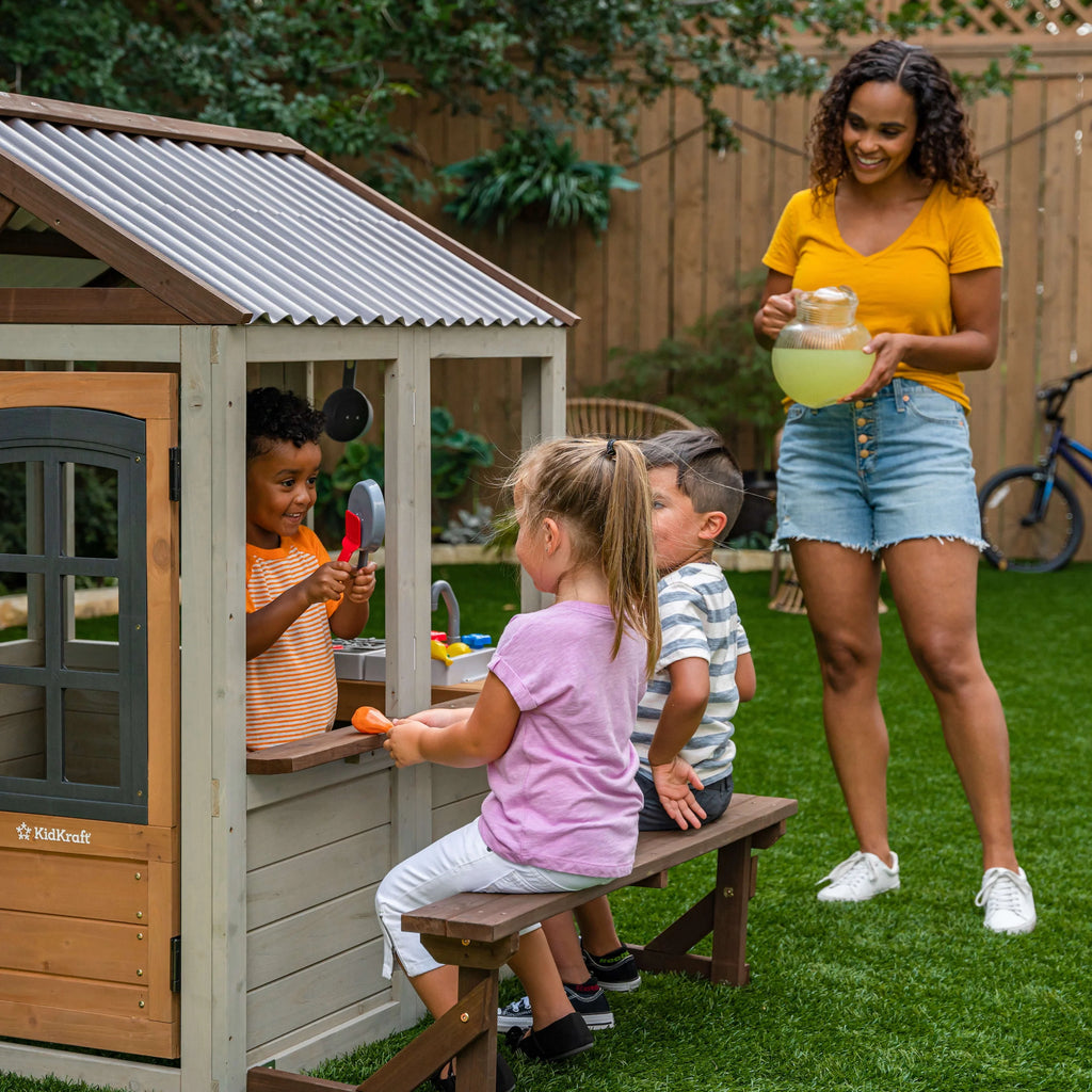 Wooden Outdoor Playhouse with Doorbell and 13 Pieces K343