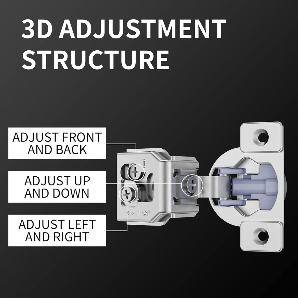 Soft Close Cabinet Hinges 40 Pack 1-1/4 inch Overlay 105 Degree 3-Way Adjustment Concealed with Screws S65912