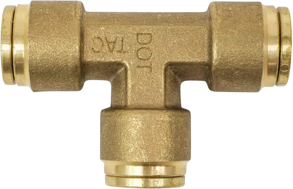 Brass Push to Connect Union Tee Air Brake Tube Fitting, 1/2" Tube OD, 5 Pack Z888