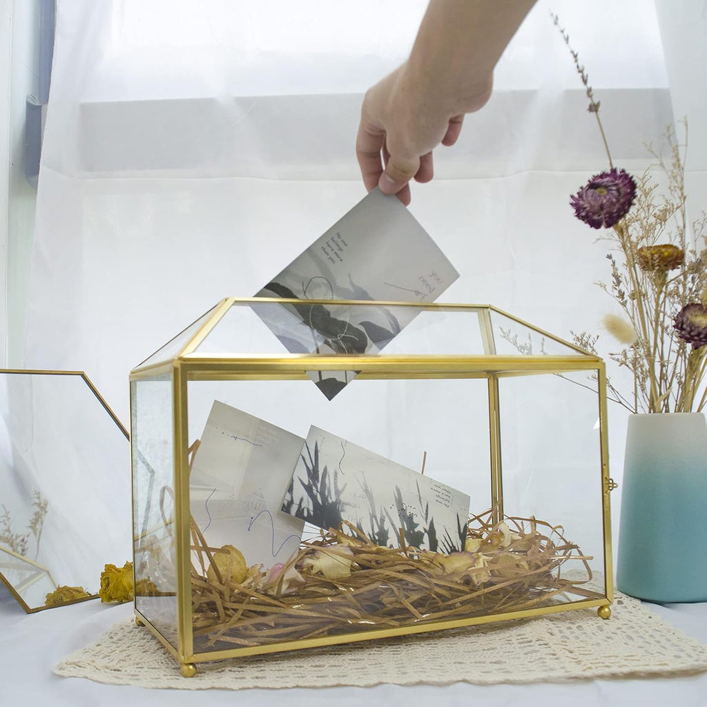 Gold Glass Card Box with Lid B70458