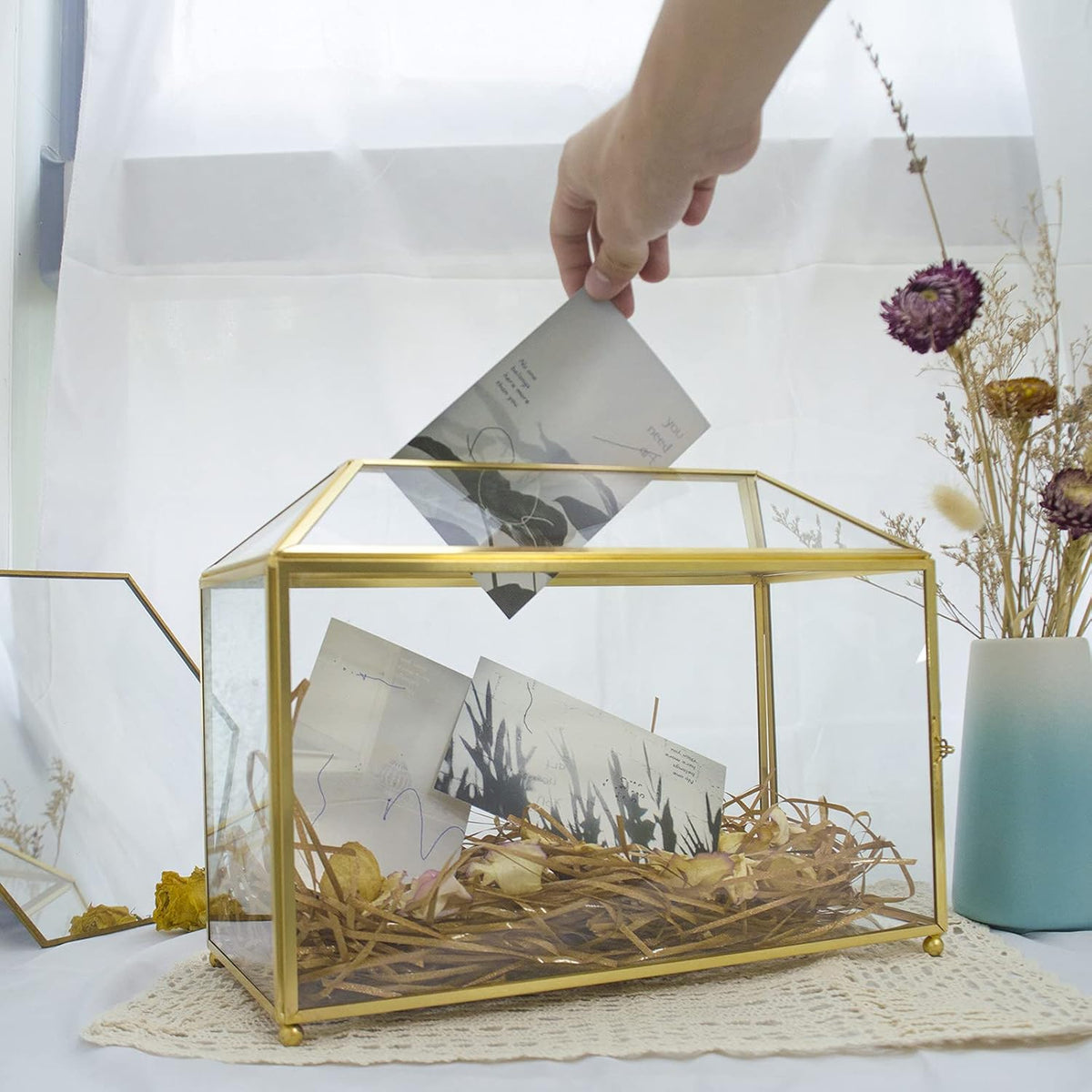 Gold Glass Card Box with Lid B70458